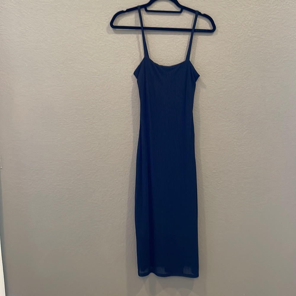Express navy bodycon dress. Side slit.